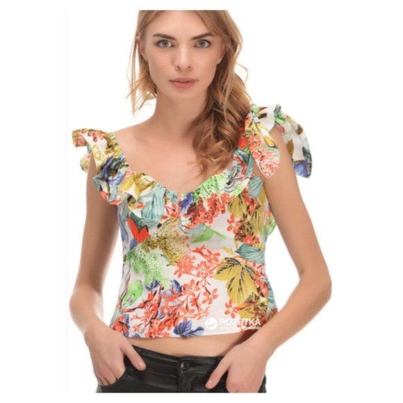 Zara Tropical Print Ruffle Top - Picture 1 of 5